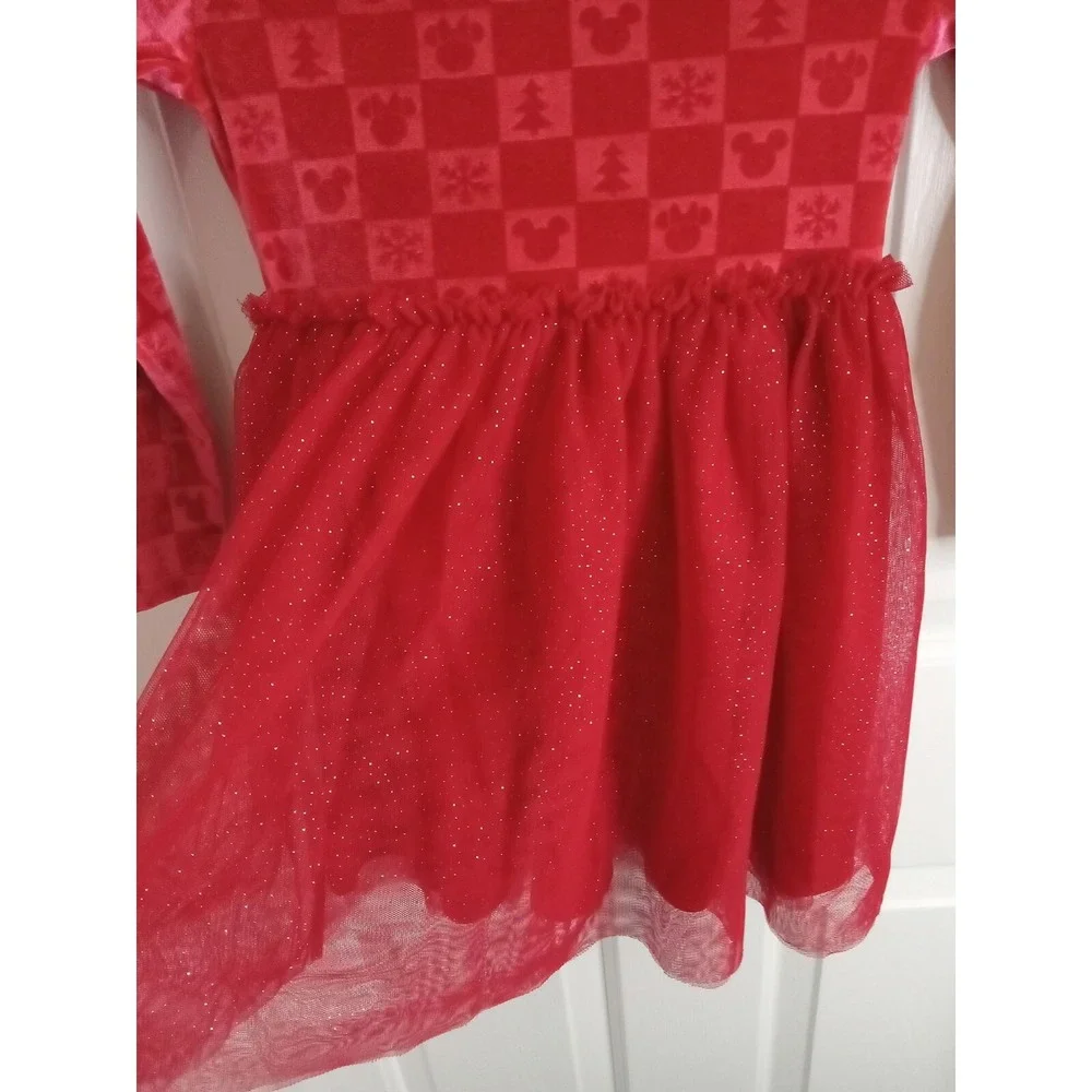 Disney's Mickey & Minnie Print &  Embossed Velour Tutu Dress by Size 5 Christmas